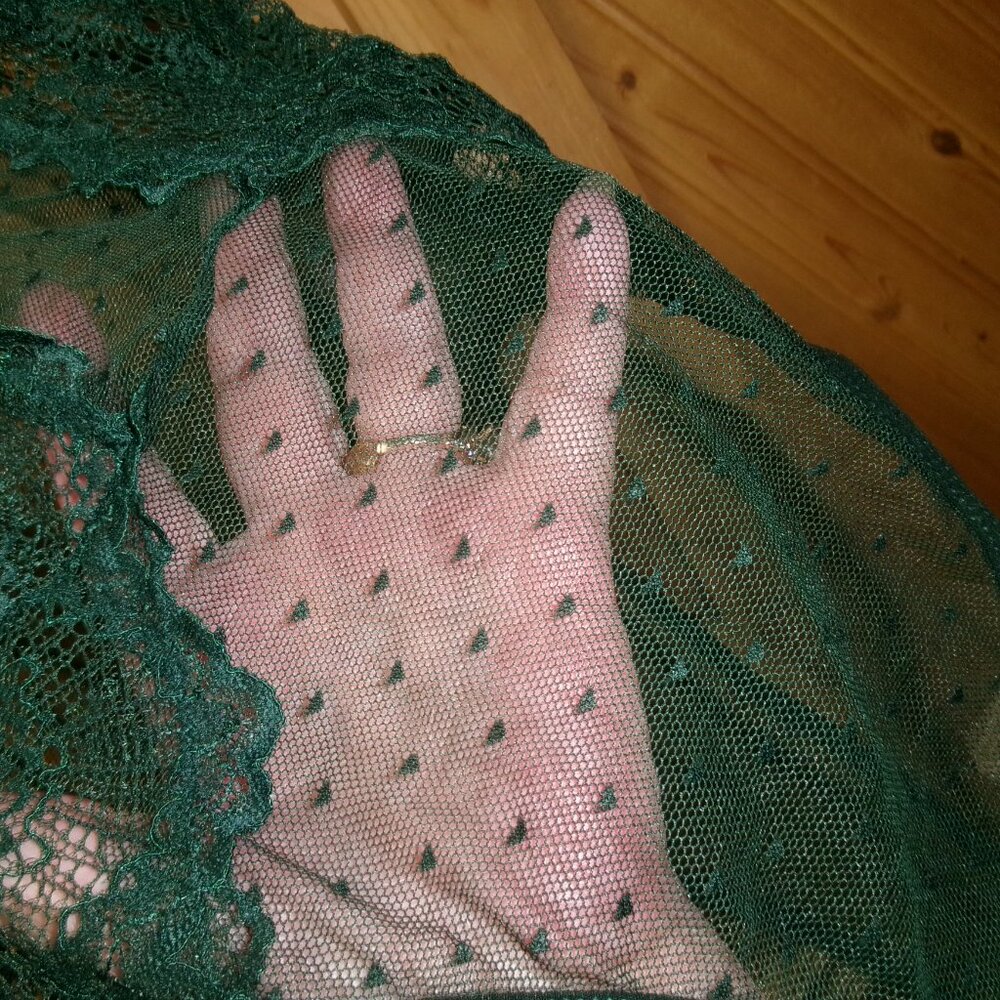 Vtg All lace teddy bodysuit Fredericks jade green lace and tulle 36 - Picture 3 of 4